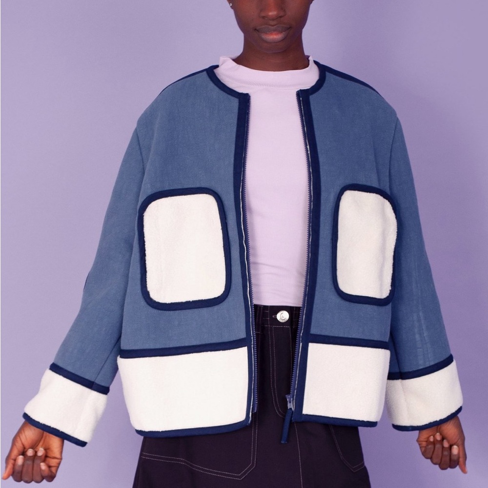 L.F. Markey blue Gordon fake shearling coat size UK 8 / US 4